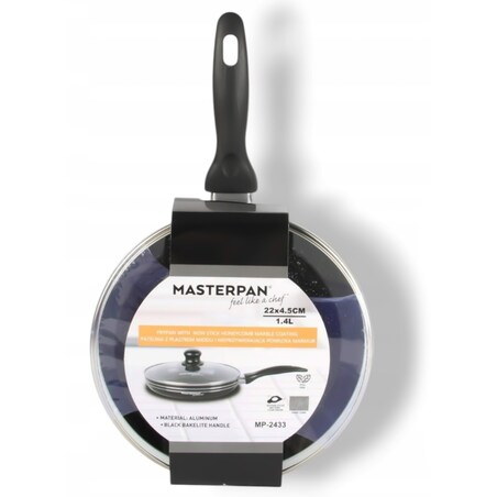 Patelnia Granitowa Pokrywka 24 Cm Plaster Miodu Indukcja Gaz 2.0L Wysoka 5.8