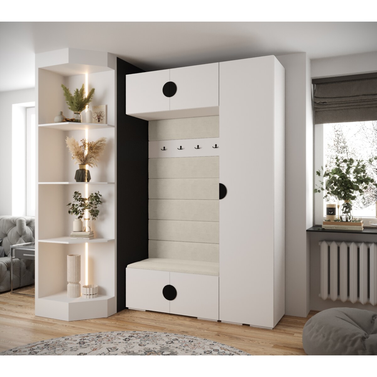 Garderoba do przedpokoju INOVA 4 Z19 biały+czarny+manila02