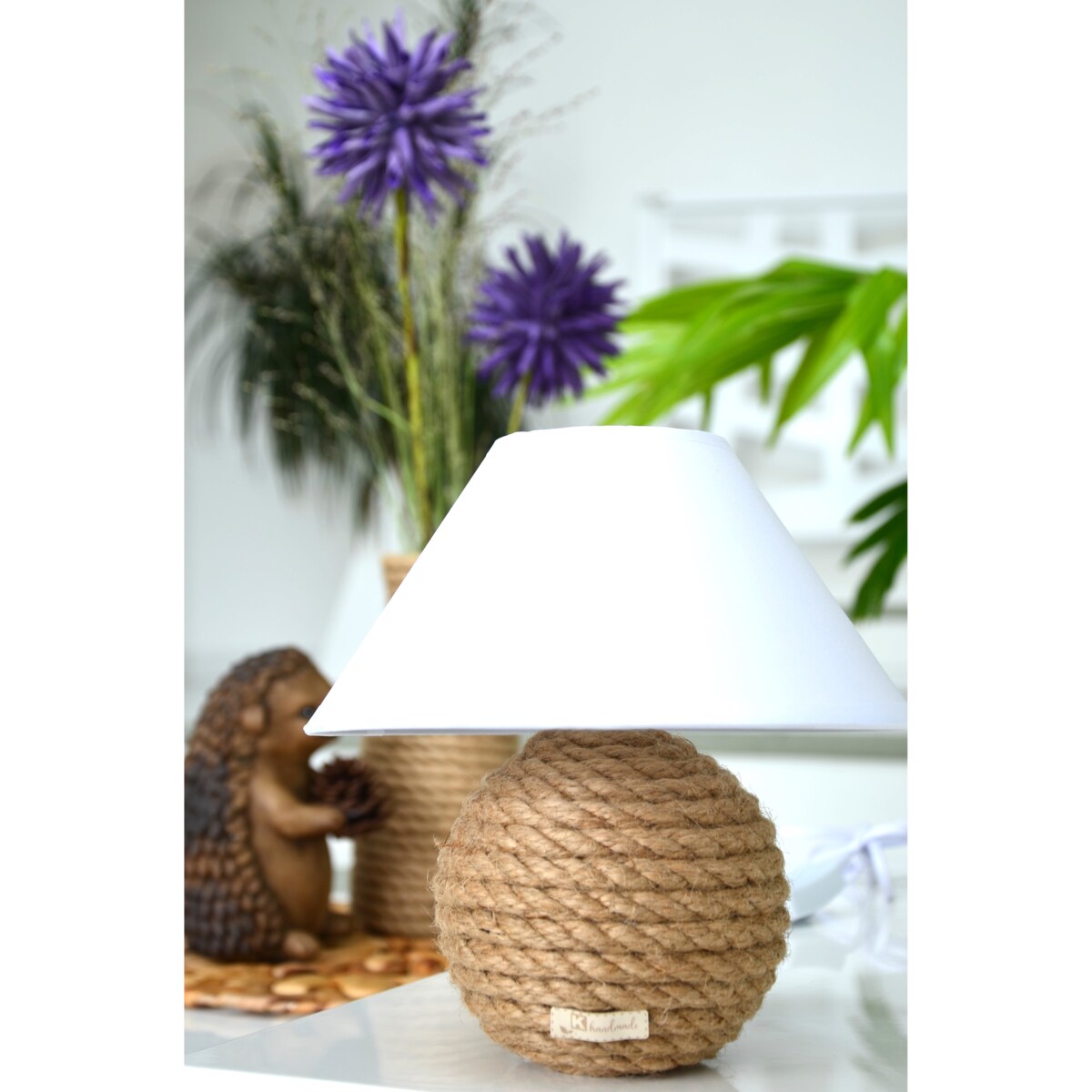 MINI Lampka stołowa Boho naturalny sznurek jutowy pleciony * styl etno skandi skandynawski* lampka nocna biurkowa * biały abażur + juta