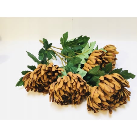 BUKIET DUŻY chryzantemy brązowe sztuczne LIŚCIE do flakonu na cmentarz grób