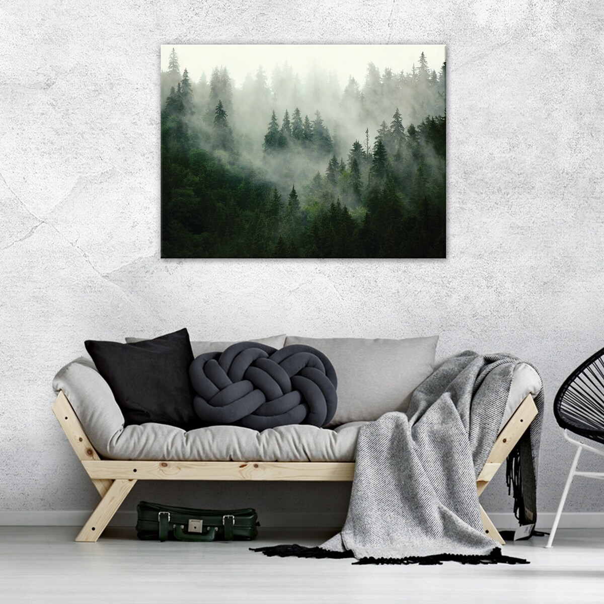 OBRAZ LAS WE MGLE DO SYPIALNI SALONU NOWOCZESNY NA PŁÓTNIE ŚCIANĘ 120x80