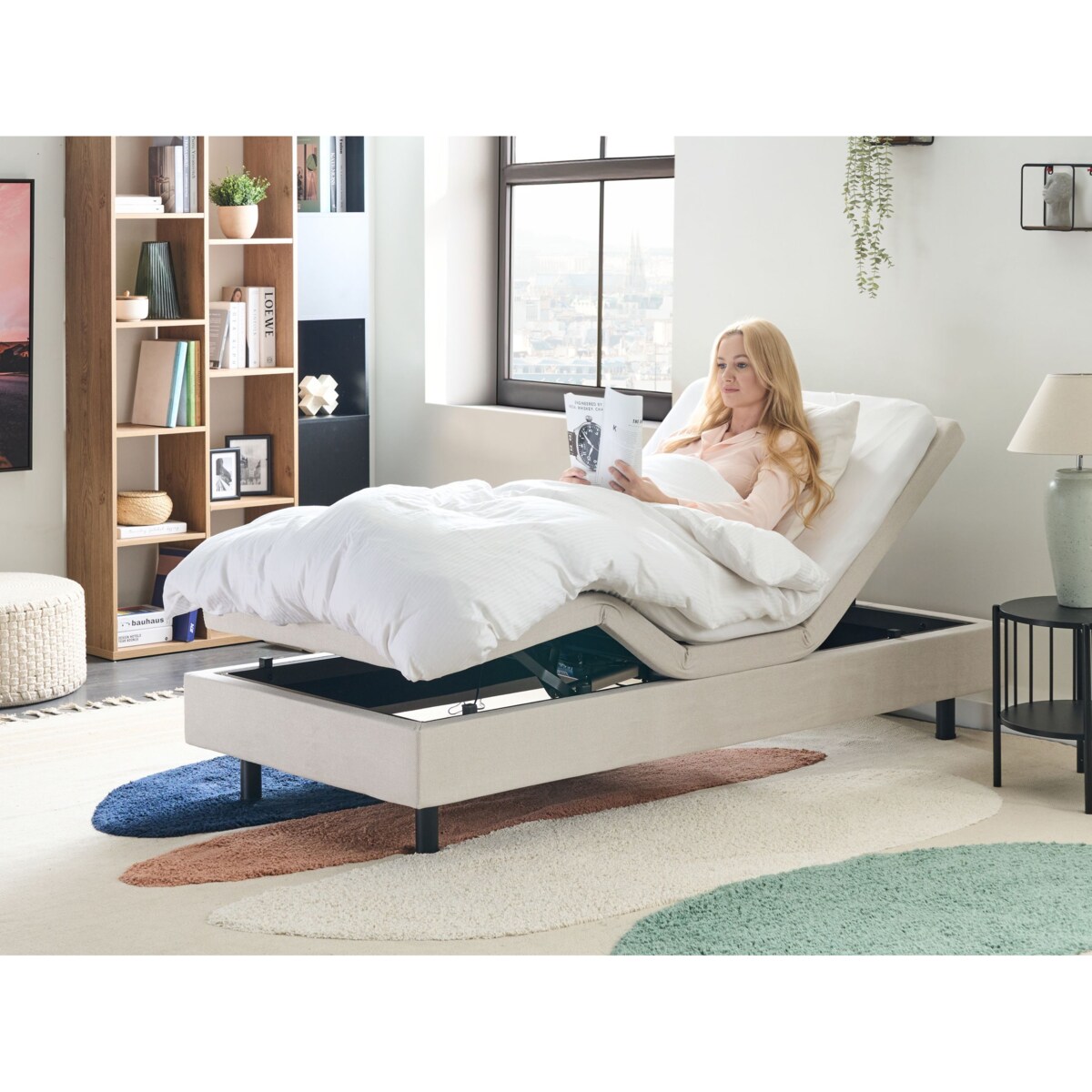 Łóżko regulowane bez zagłówka DUKE II 90 x 200 cm Jasnobeżowy