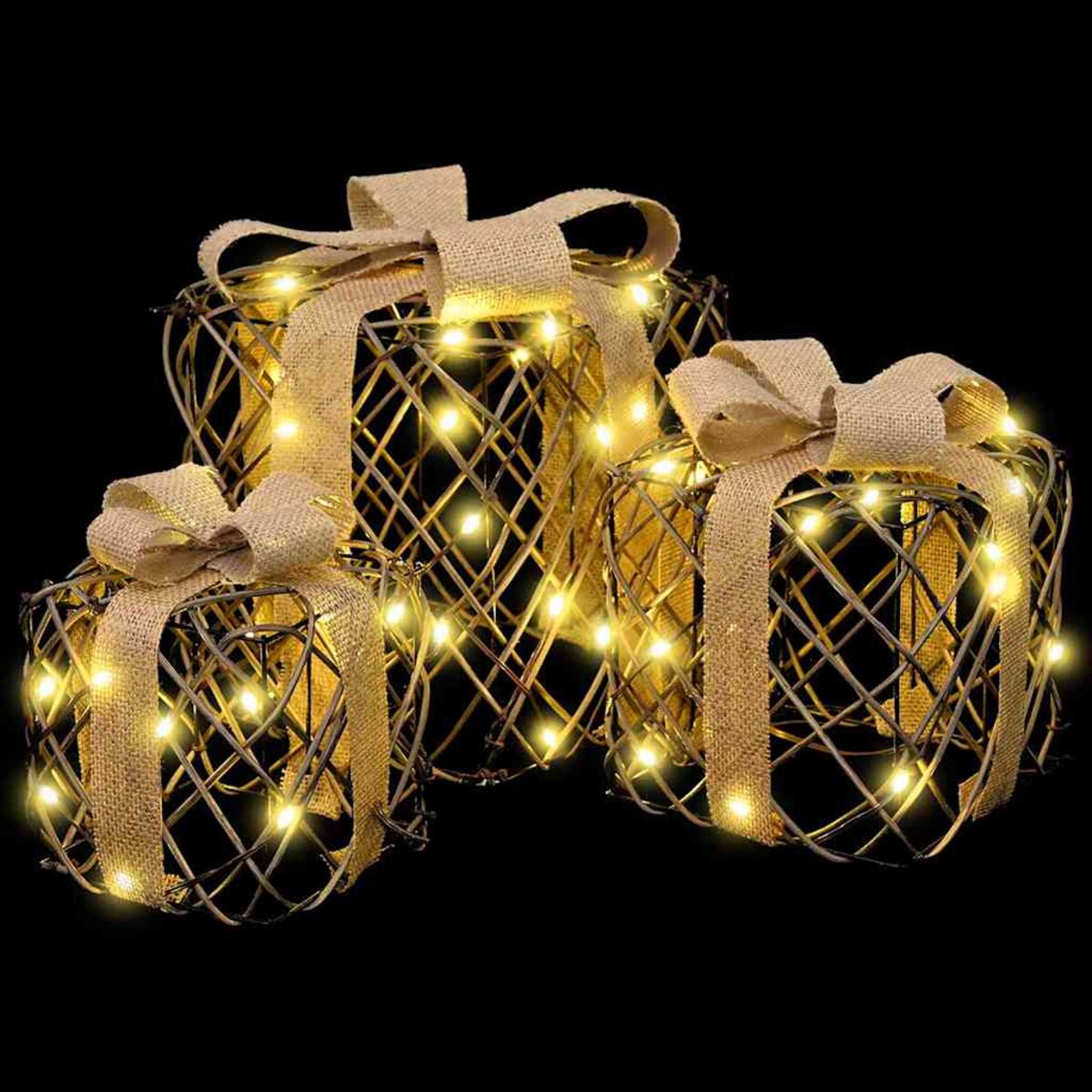 vidaXL Pudełko Prezentowe 3 pcs Ciepła biel 20 x 20 x 20 cm rattan