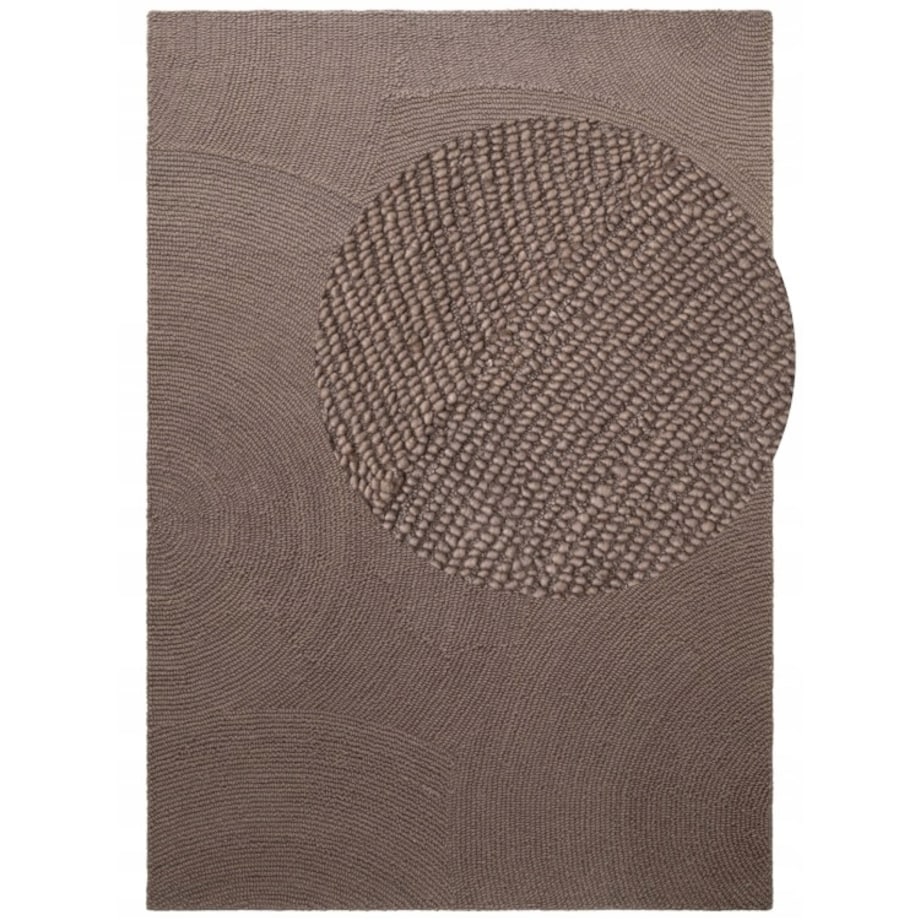 Dywan wełniany do salonu 80x150cm, brązowy wzór w półkola, efekt 3d