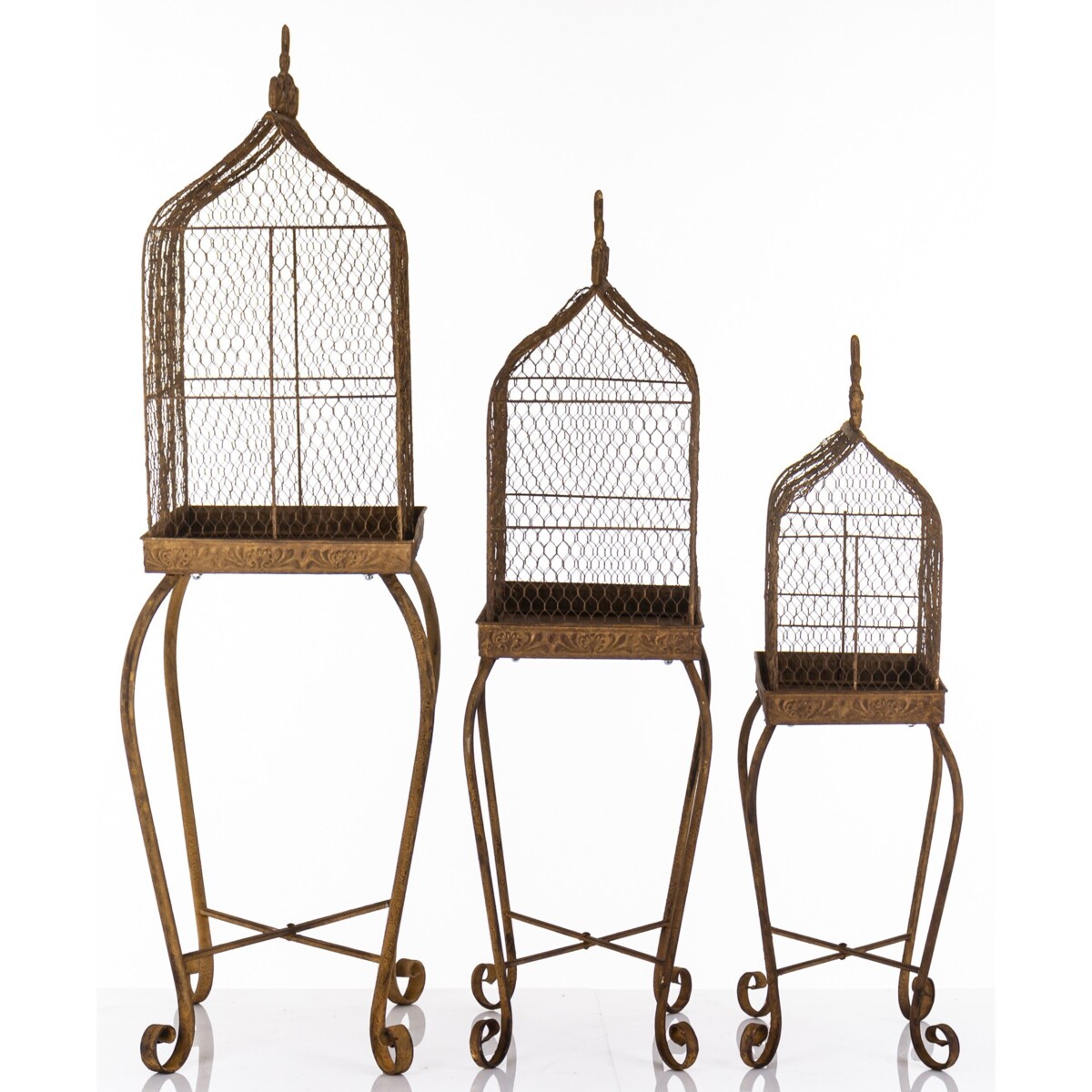 Klatki dekoracyjne metalowe 3 sztuki na stelażu