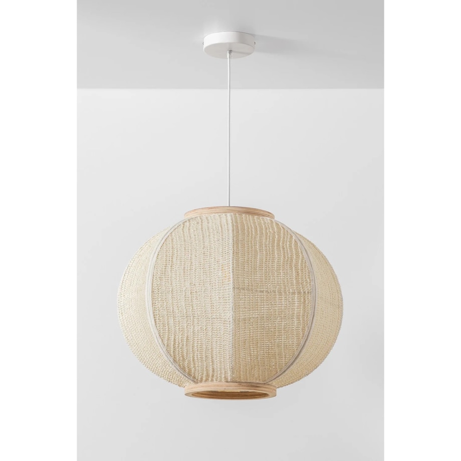 Lampa wisząca z lnu Ziyec, kremowa, Ø50 cm