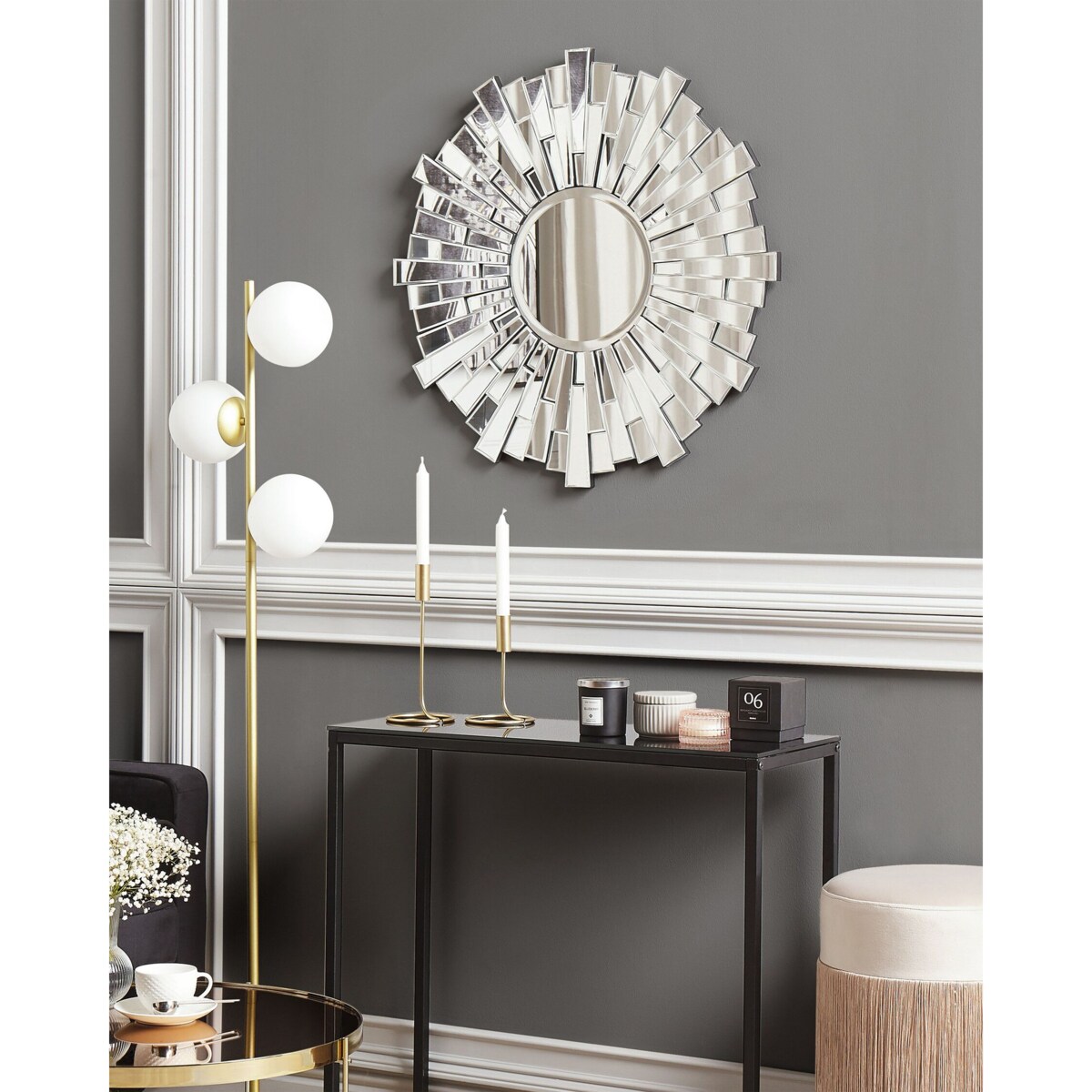 Lustro ścienne słońce ø 70 cm srebrne VIRE