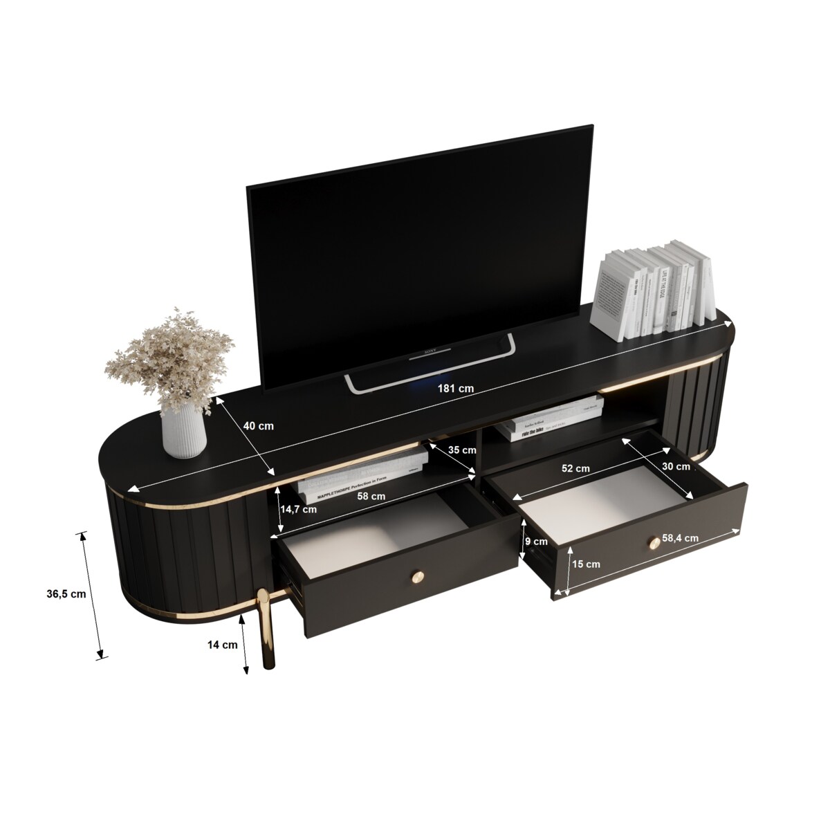 Szafka RTV półokrągła z lamelami NEW YORK 180 biały