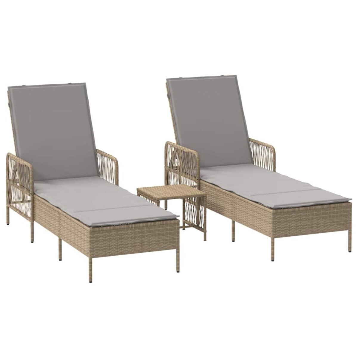 vidaXL Leżak z poduszką 2-osoba 2 pcs Beżowy 35 x 35 x 32cm polirattan