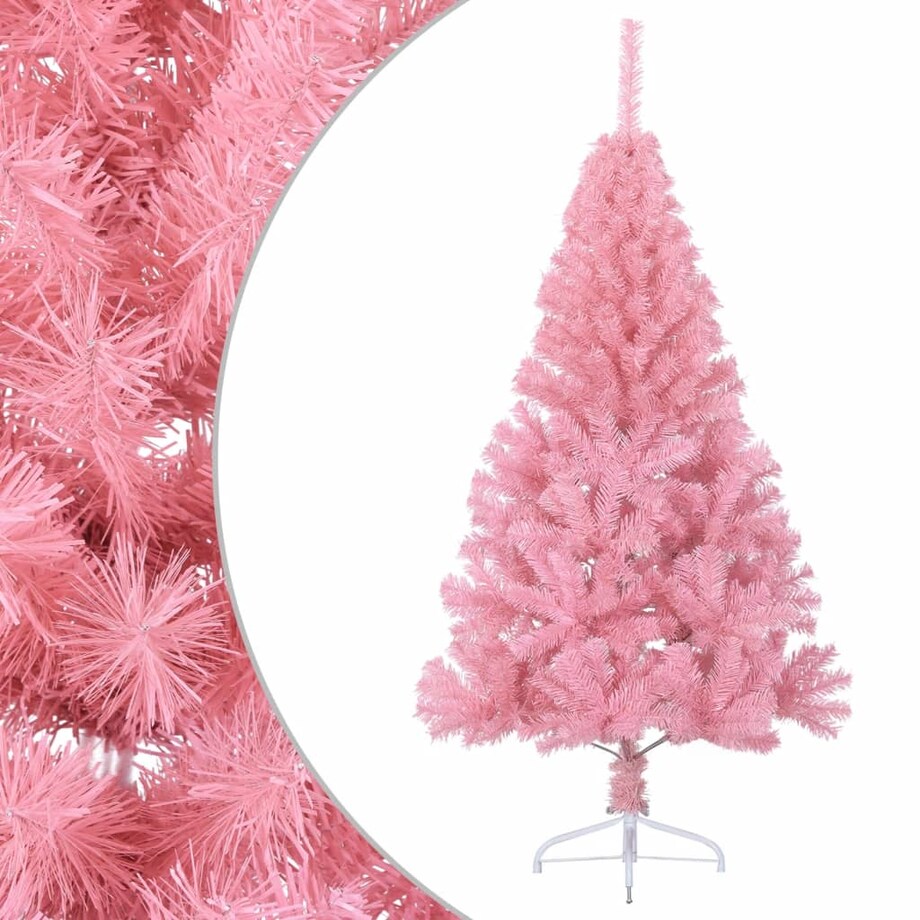 vidaXL Sztuczna choinka połówka ze stojakiem, różowa, 150 cm, PVC