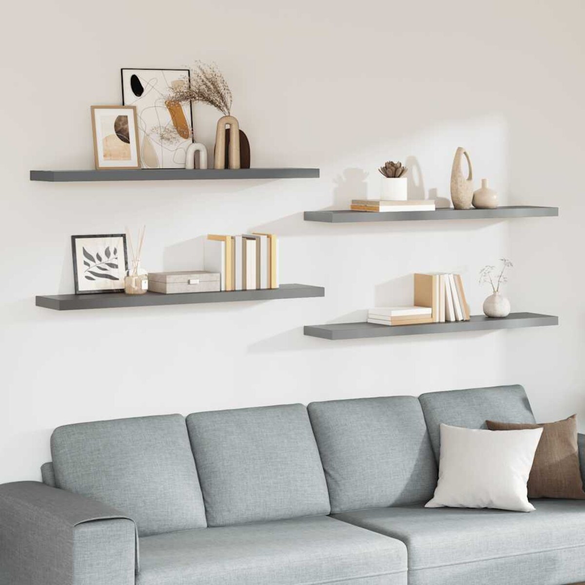 vidaXL Półki ścienne, 4 szt., szare, 120x23,5x3,8 cm, MDF