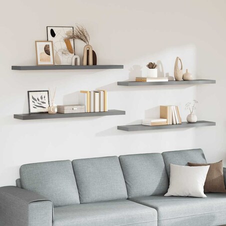 vidaXL Półki ścienne, 4 szt., szare, 120x23,5x3,8 cm, MDF