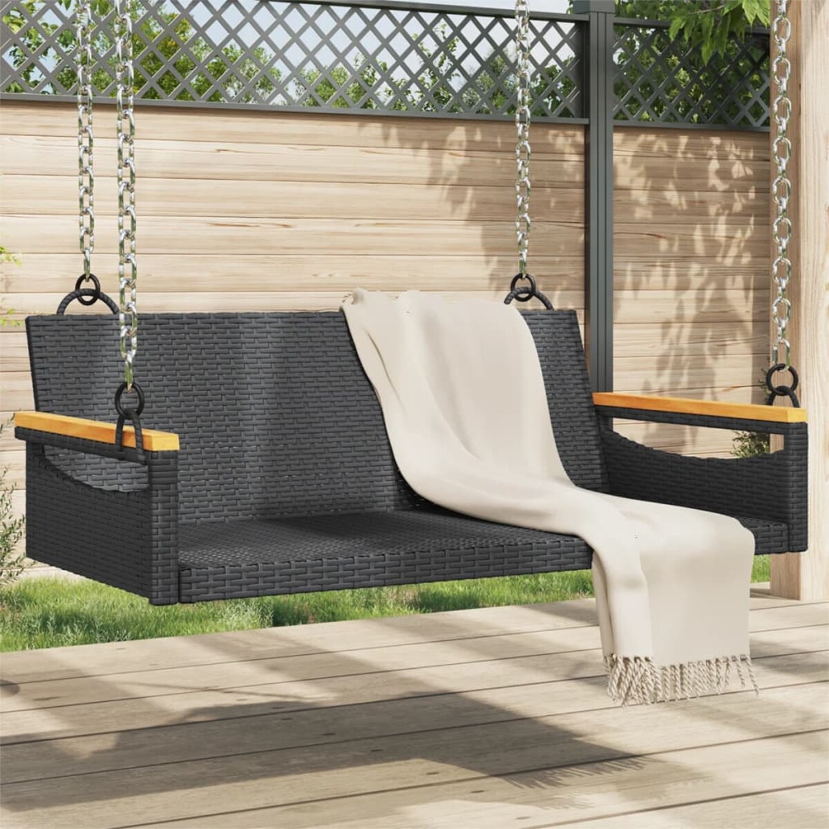 vidaXL Ławka bujana, czarna, 109x62x40 cm, polirattan