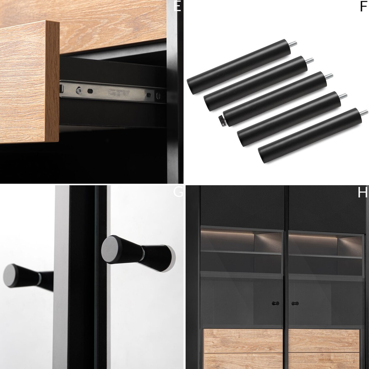 KONSIMO LOFTY Witryna dwudrzwiowa na wysokich nogach w stylu loft