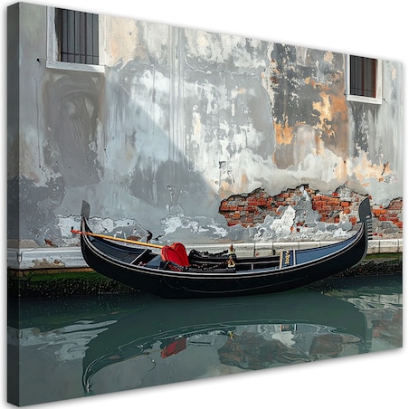 Obraz do salonu sypialni jadalni biura hotelu, Kanał wenecki i gondola w szarościach 90x60 cm