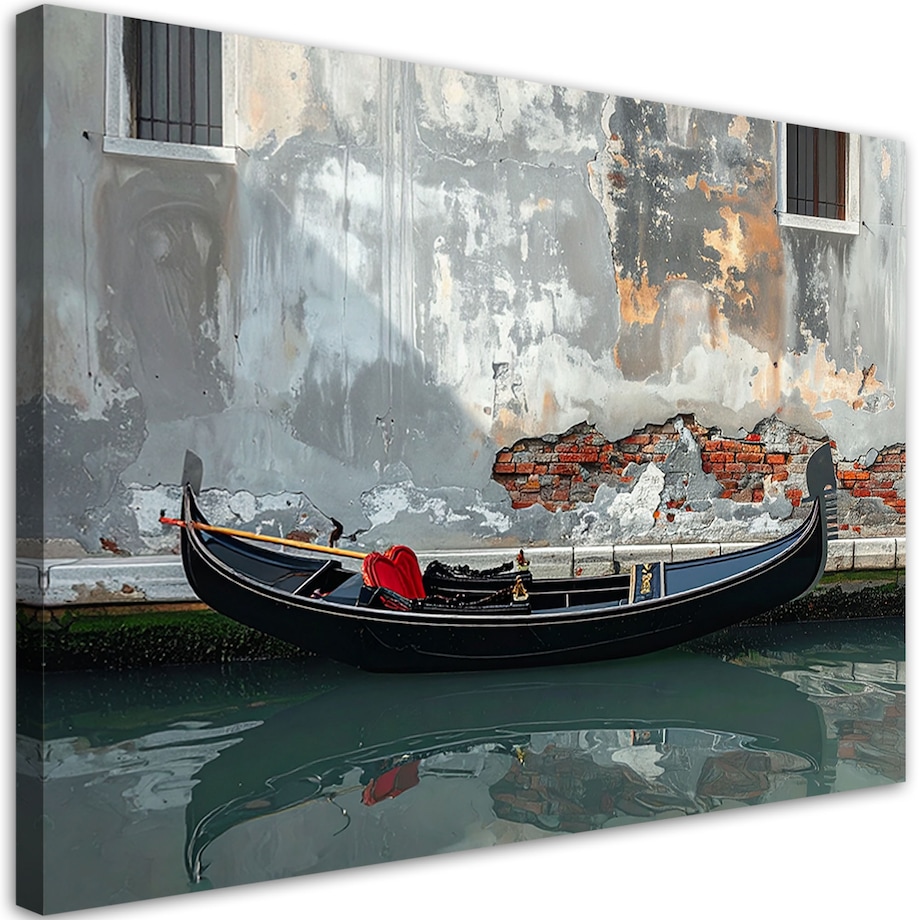 Obraz do salonu sypialni jadalni biura hotelu, Kanał wenecki i gondola w szarościach 90x60 cm