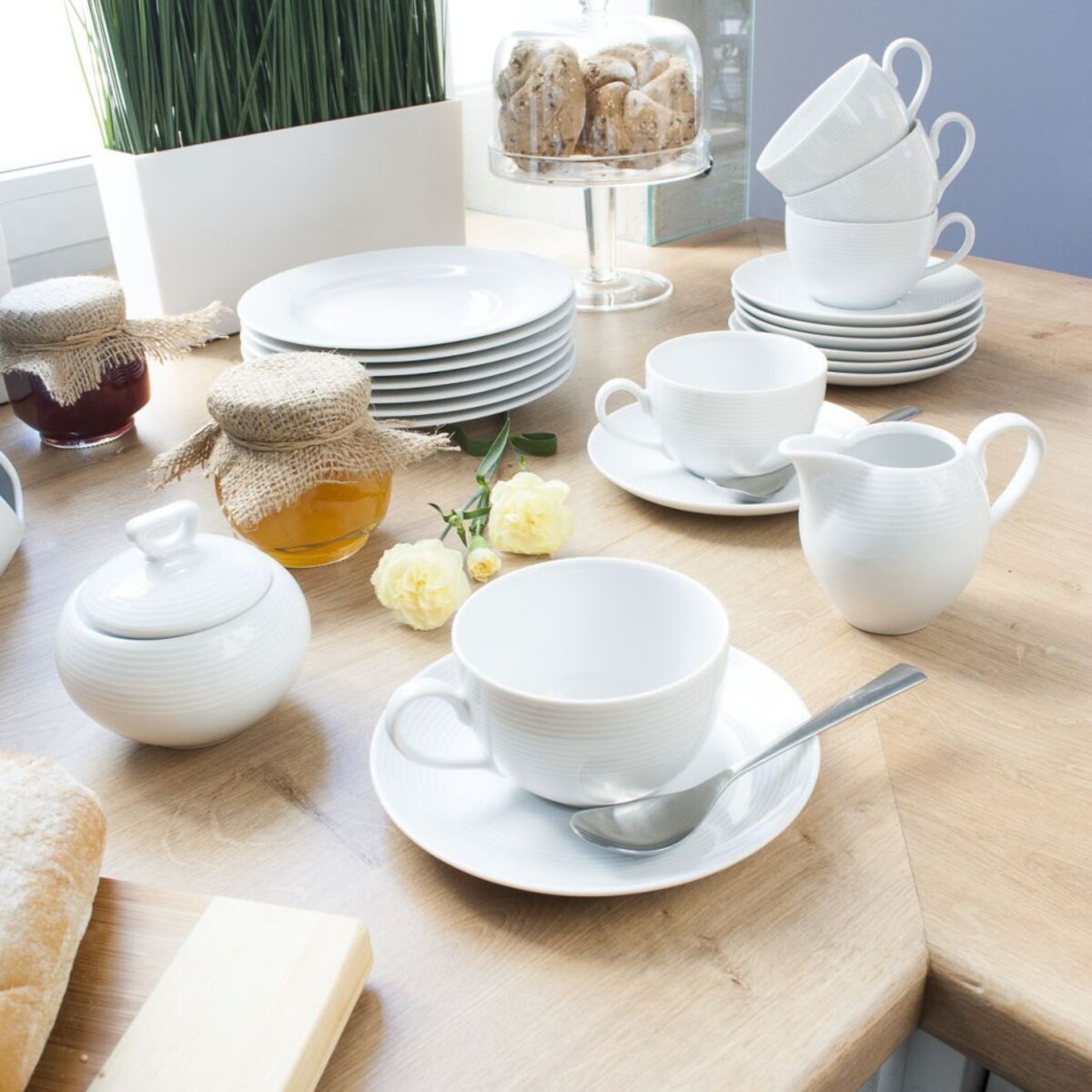 Zestaw obiadowo-kawowy dla 6 osób 30 el. Yvette Biała Linea E755