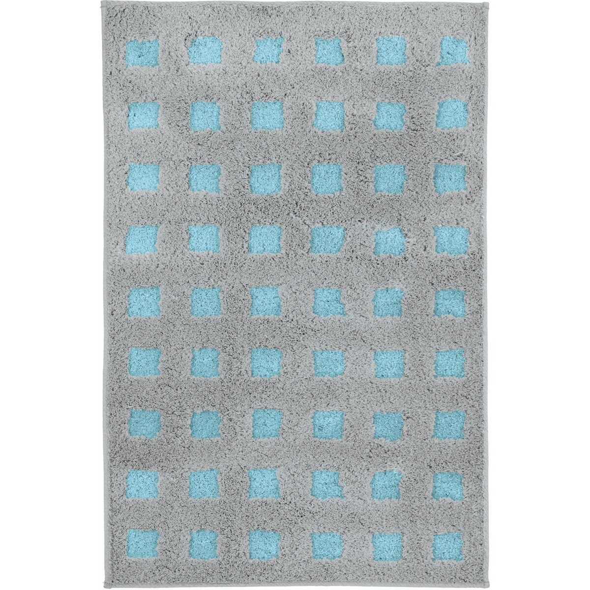 Kleine Wolke Boxes Dywanik łazienkowy kwadraty szary niebieski opal 70x120 cm poliakryl antypoślizgowy