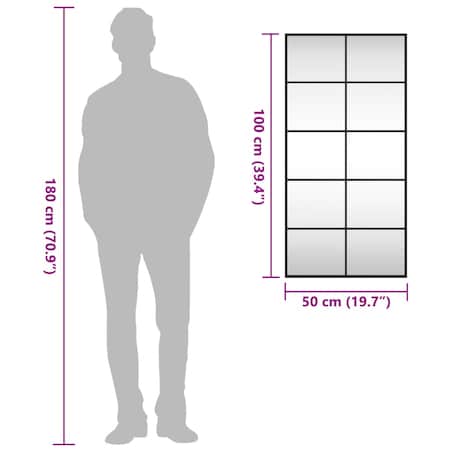 vidaXL Lustro ścienne, czarne, 50x100 cm, prostokątne, żelazo