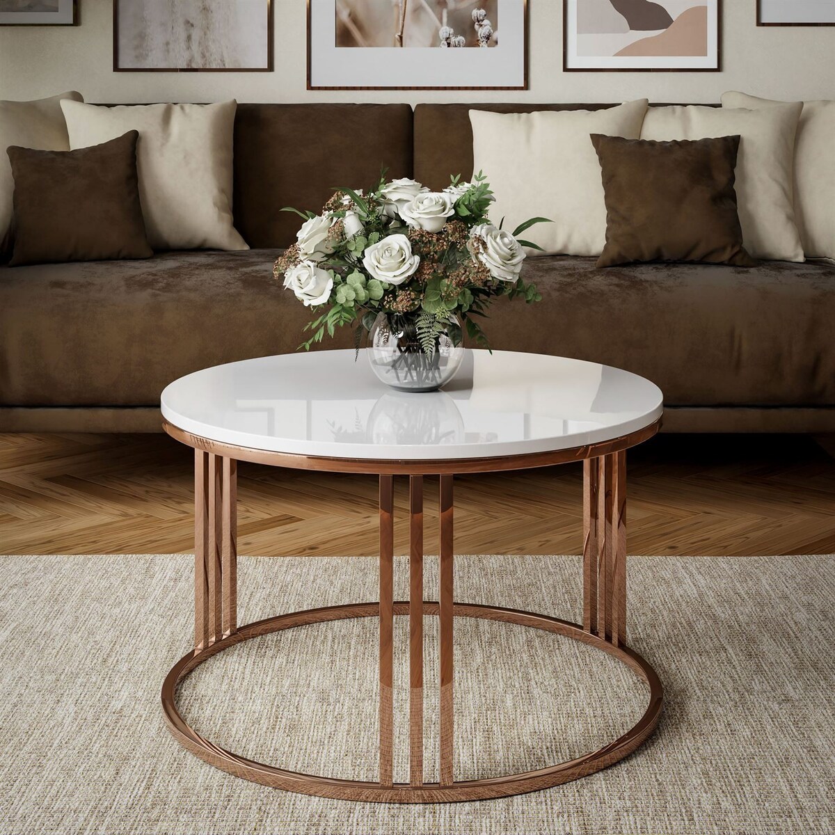 Stolik kawowy LORI miedź biały połysk