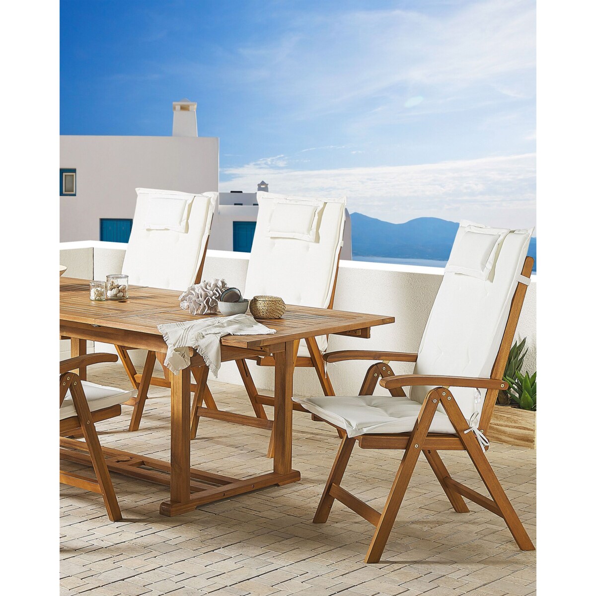 Zestaw 6 krzeseł ogrodowych z poduszkami JAVA Drewno akacjowe Złamana biel