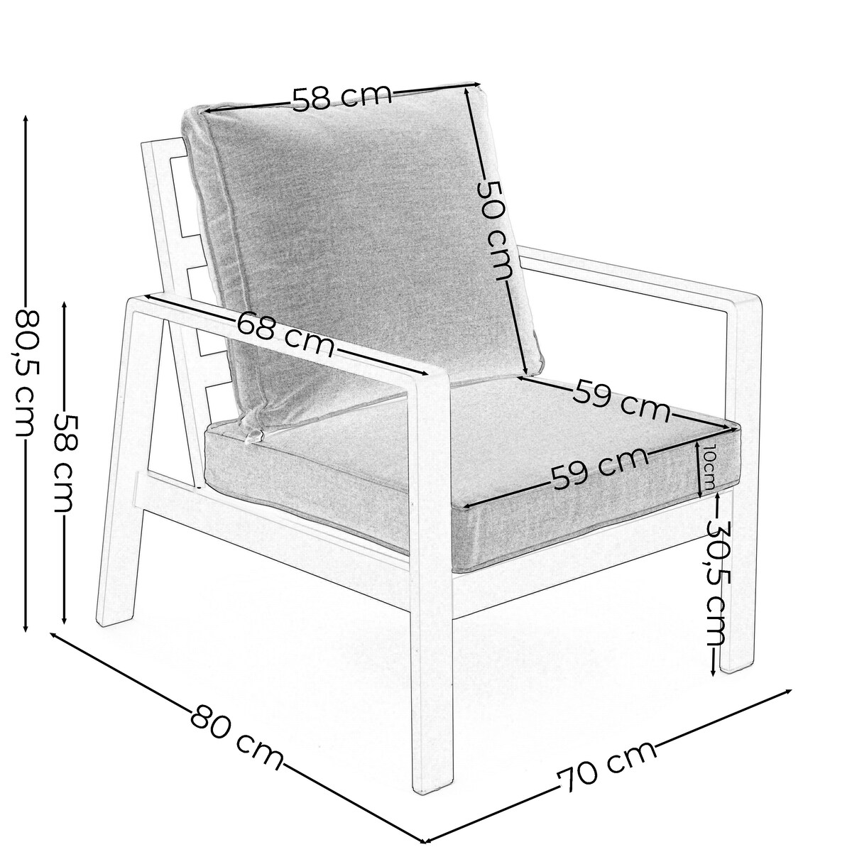 Zestaw mebli ogrodowych aluminiowe nowoczesne ATOL 5 grafitowo szare