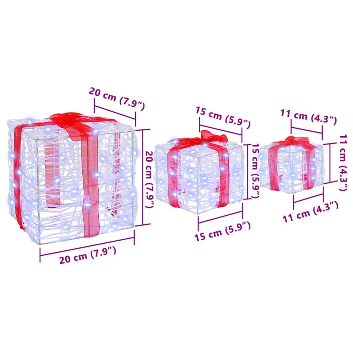 vidaXL Pudełko Prezentowe 3 pcs Zimna biel 20 x 20 x 20 cm Akryl