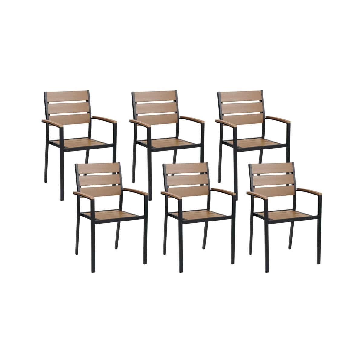 Zestaw 6 krzeseł ogrodowych jasne drewno z czarnym VERNIO