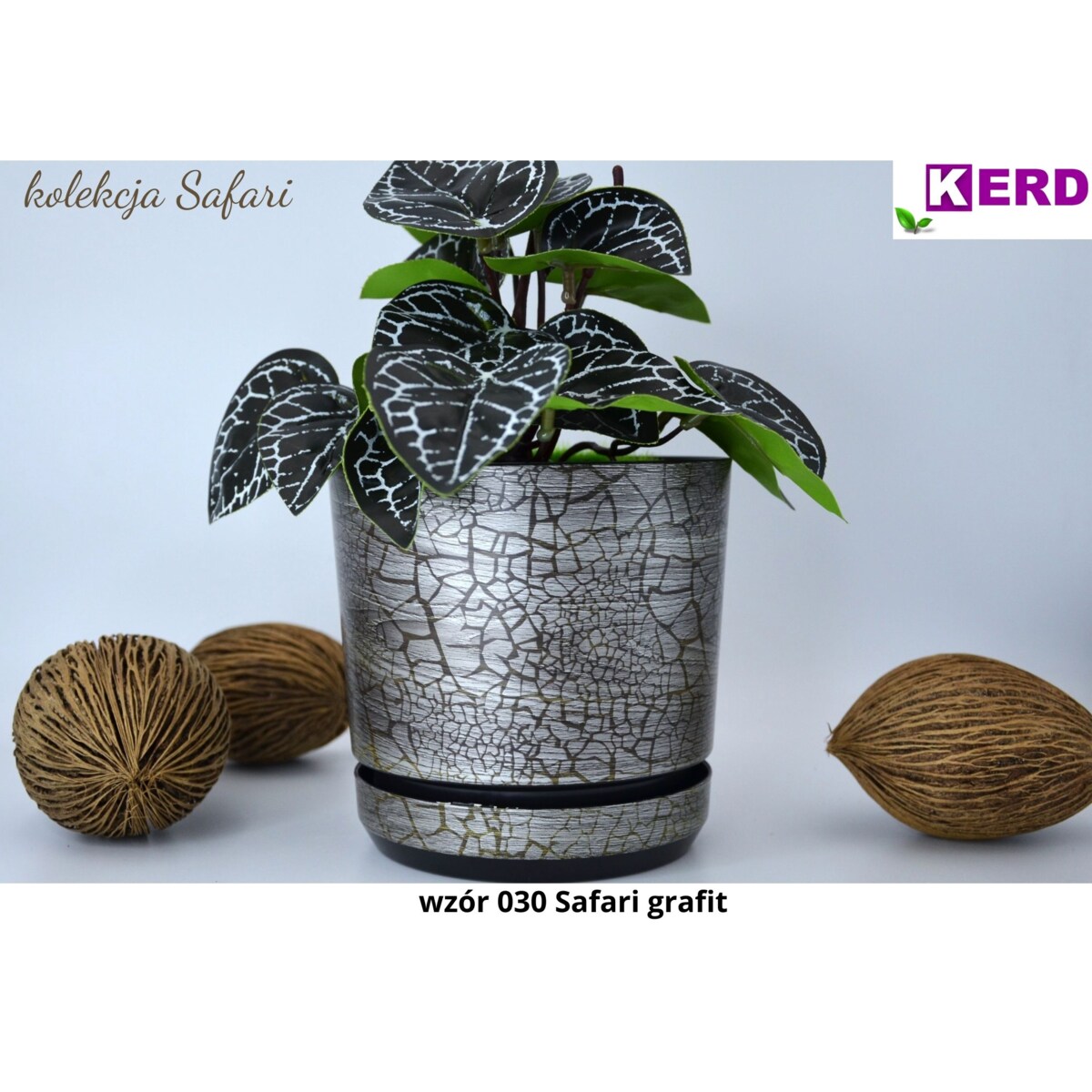 26 cm wzór SAFARI GRAFIT Doniczka z podstawką efekt naturalny drewna szarej deski drzewa afrykańskiego drewnopodobna