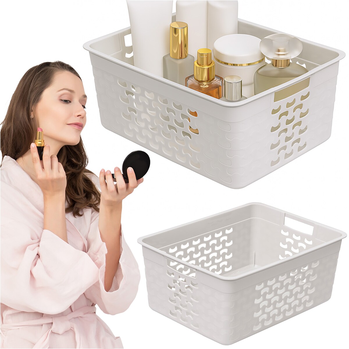 Koszyk Ażurowy Koszyczek Pudełko Organizer Biały