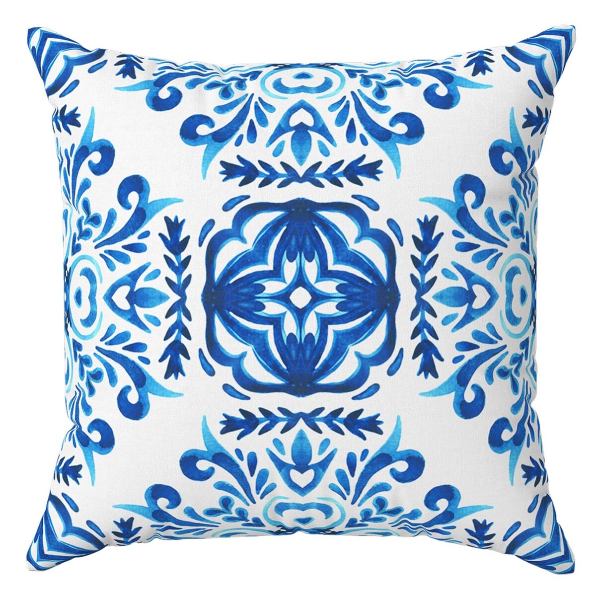 Poszewka dekoracyjna 43x43 niebieska i biała, w ornament alfa, Darymex