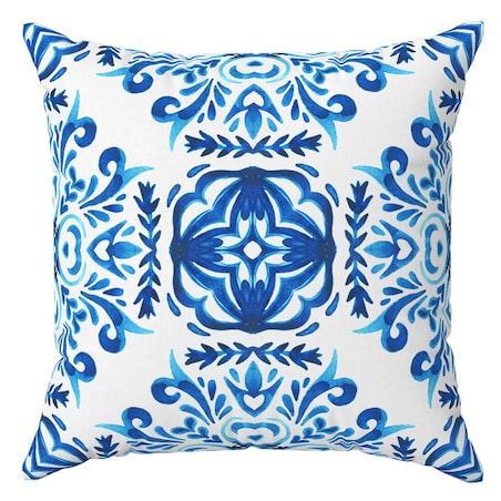 Poszewka dekoracyjna 43x43 niebieska i biała, w ornament alfa, Darymex