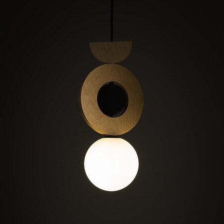 Wisząca drewniana lampa Drops 11174 Nowodvorski japandi okręgi drewniana szklana biała