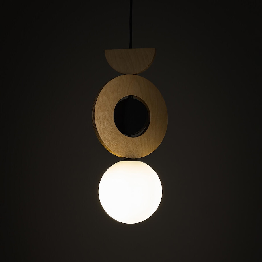 Wisząca drewniana lampa Drops 11174 Nowodvorski japandi okręgi drewniana szklana biała