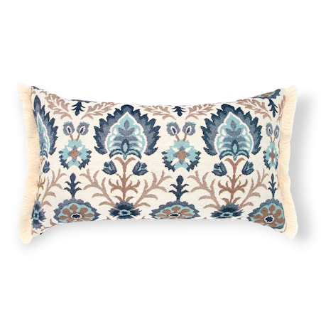 Kremowa poduszka dekoracyjna folk z frędzlami Aria 50x30