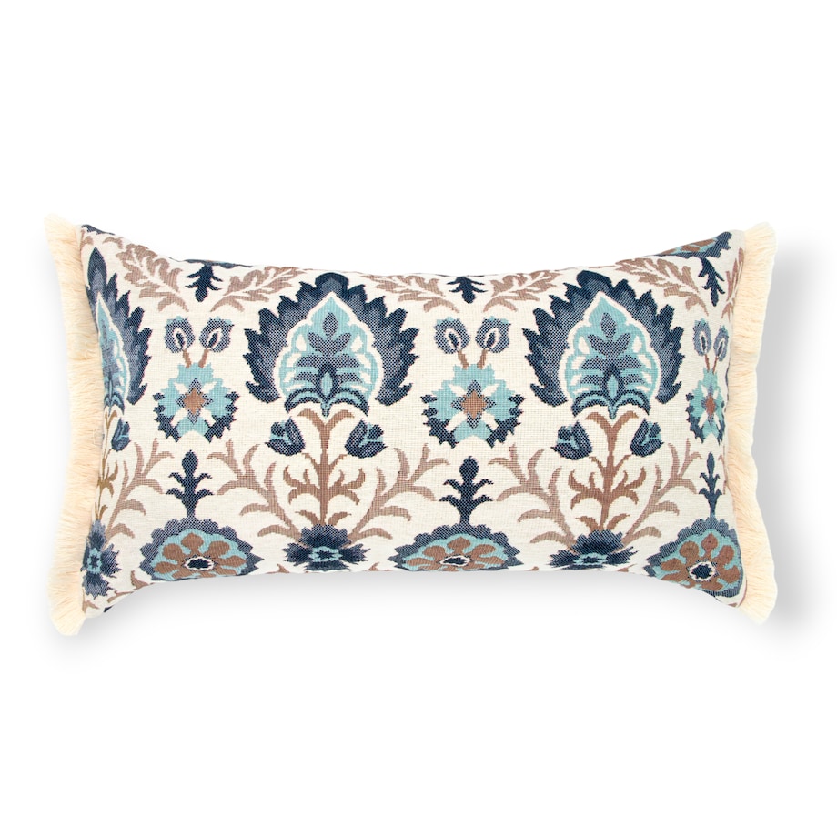 Kremowa poduszka dekoracyjna folk z frędzlami Aria 50x30