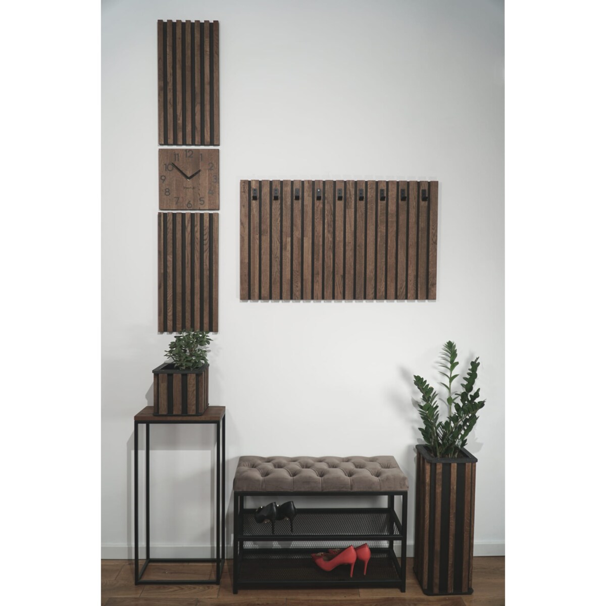 Wieszak na ubrania na ścianę Lamele 100cm brązowy