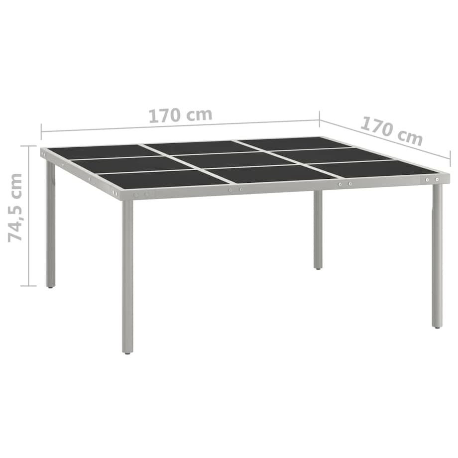 vidaXL Stół ogrodowy, 170x170x74,5 cm, szkło i stal