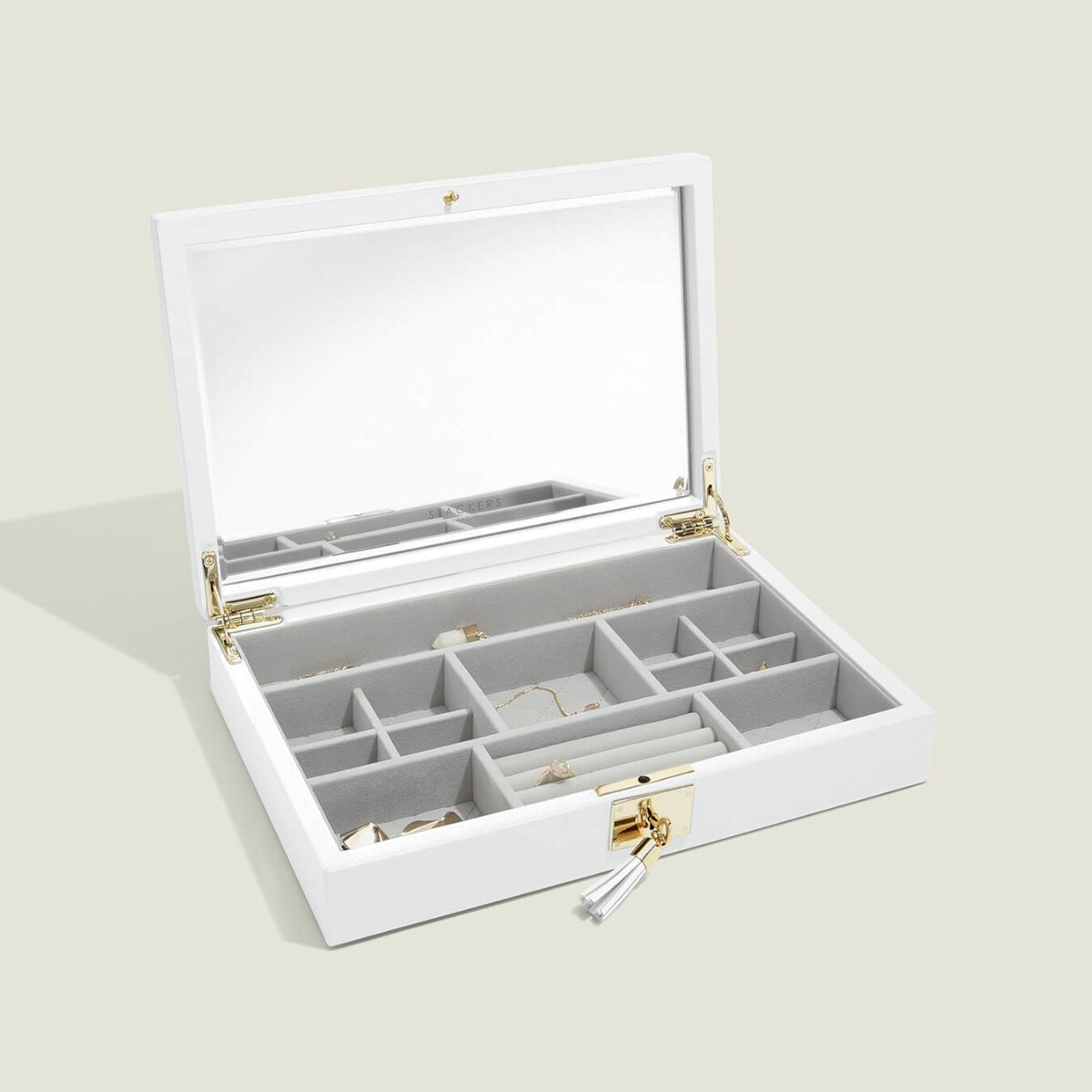 Szkatułka na biżuterię Loves Luxury biała z pokrywką i lusterkiem