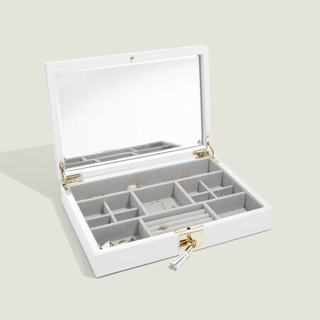 Szkatułka na biżuterię Loves Luxury biała z pokrywką i lusterkiem