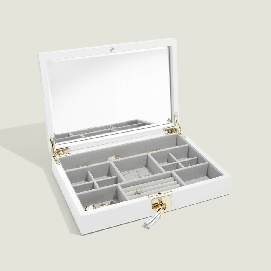 Szkatułka na biżuterię Loves Luxury biała z pokrywką i lusterkiem
