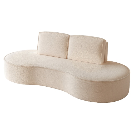 Beżowa sofa tapicerowana do salonu SOFIA o zaokrąglonych bokach - boucle