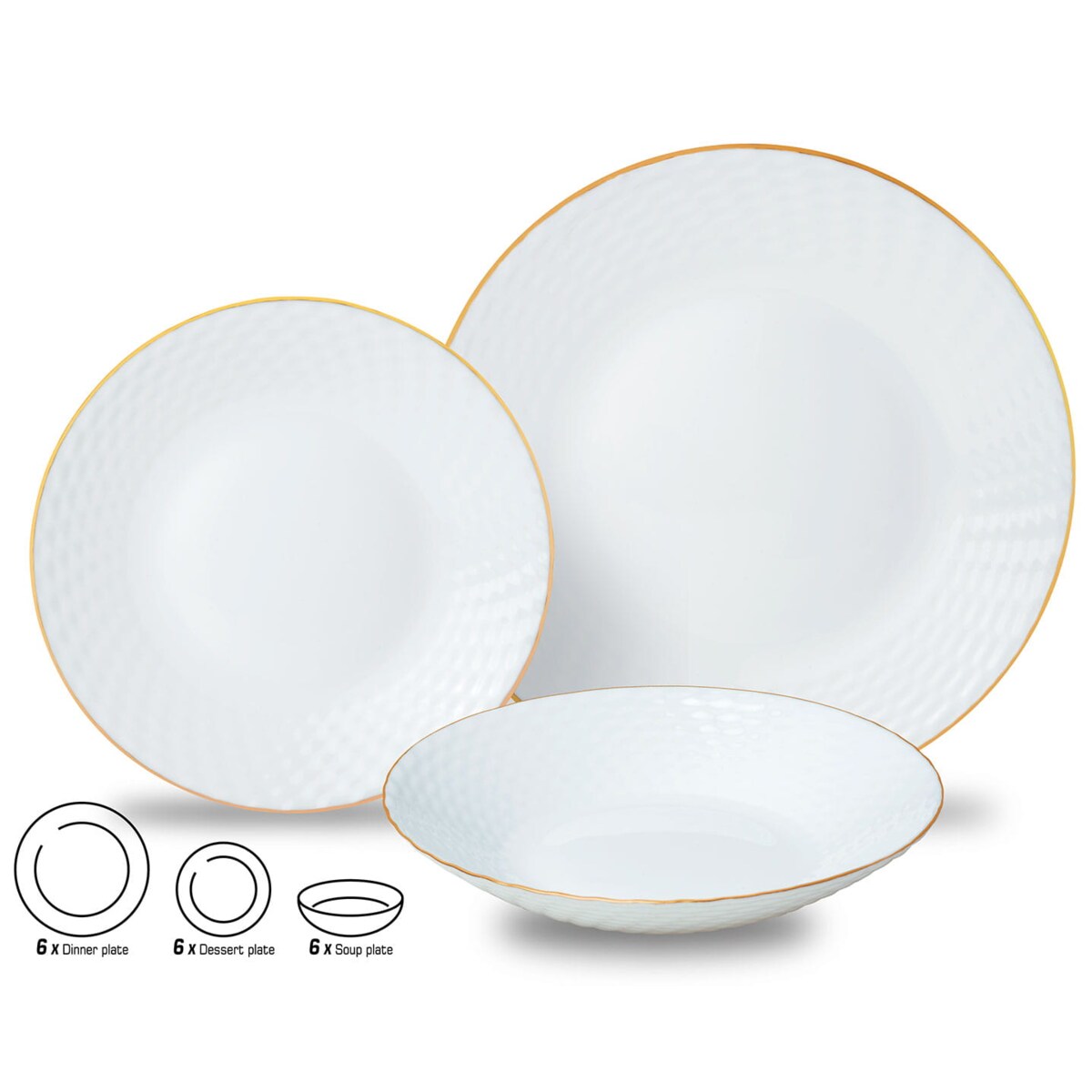 Zastawa stołowa Serwis Komplet talerzy 18 elementów na 6 osób złoty rant KINGHOFF
