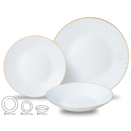 Zastawa stołowa Serwis Komplet talerzy 18 elementów na 6 osób złoty rant KINGHOFF