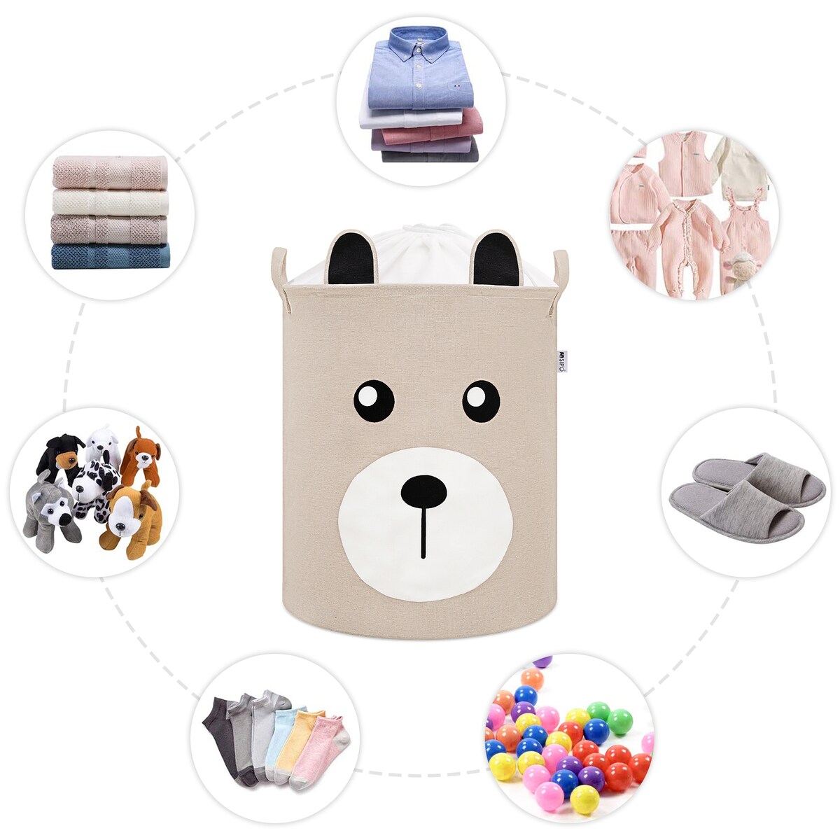 bawełniany kosz na zabawki sipo, zamykany na ściągacz, beżowy miś, xl