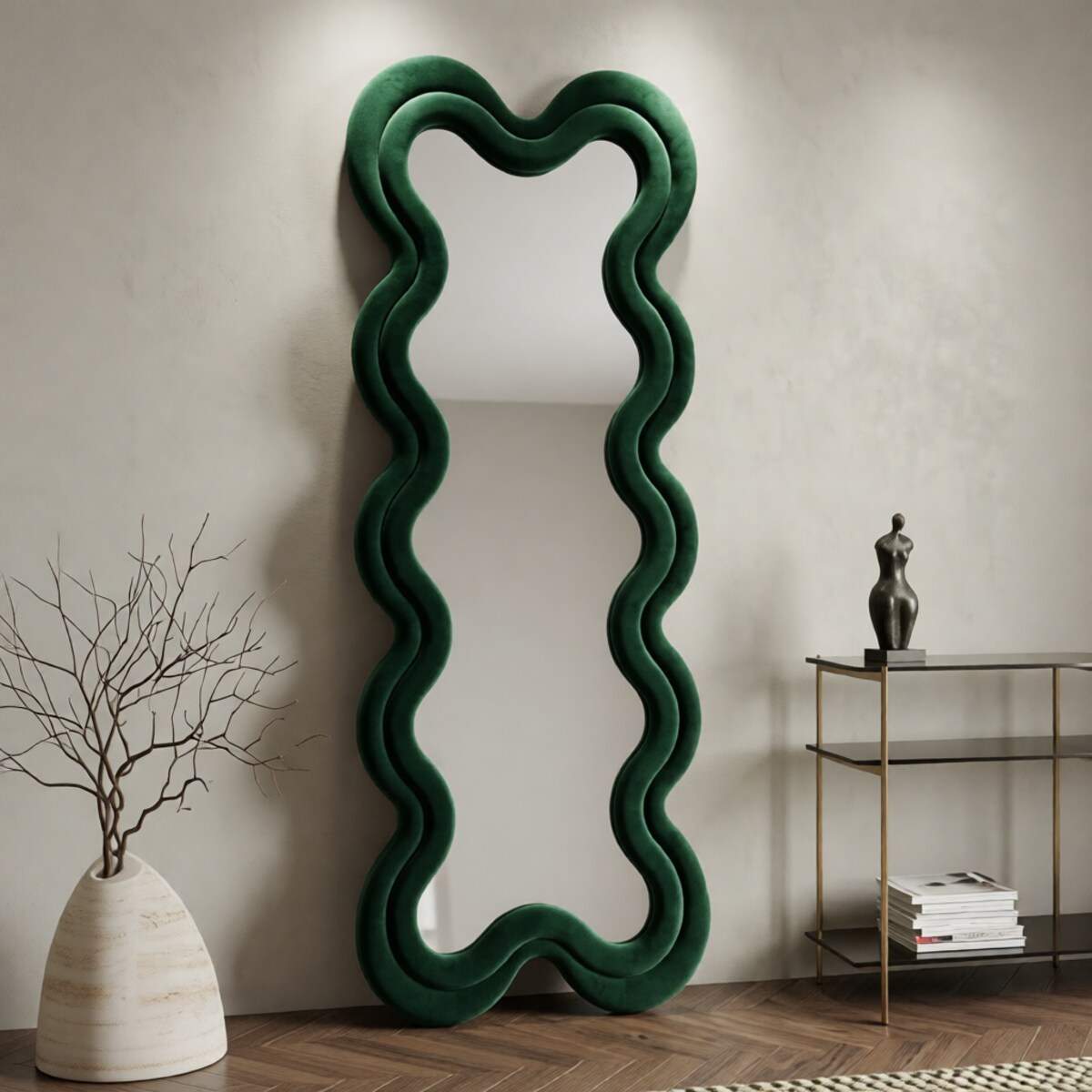 Lustro ścienne Monica, kolor zielony, płyta MDF i poliester, 58 x 4 x 160 cm, do salonu i przedpokoju, Mauro Ferretti