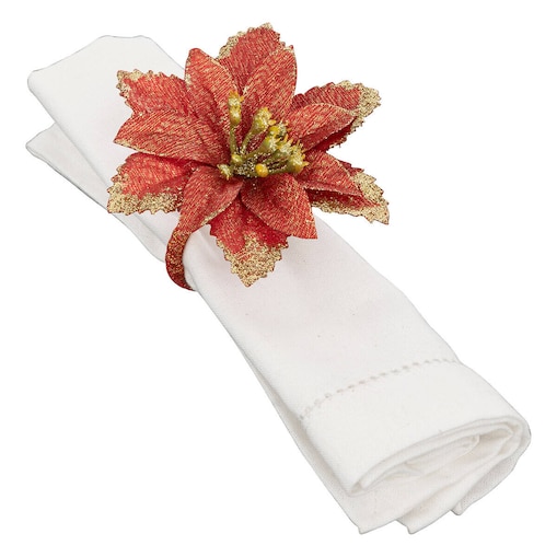 Obrączka na serwetki, gwiazda betlejemska ze złotym zdobieniem, 2 sztuki