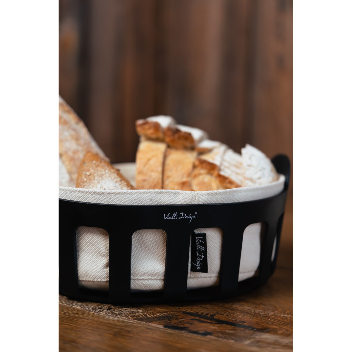 Koszyk na pieczywo z bawełnianym wkładem Livio czarny 29873