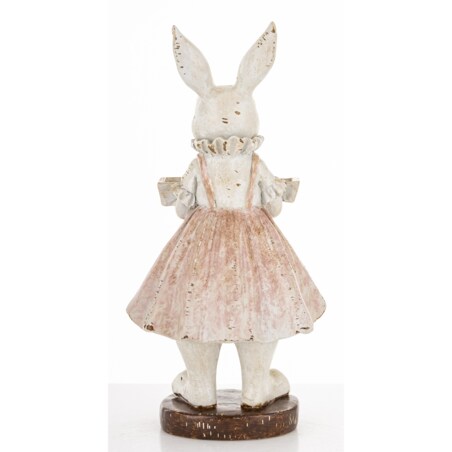 Figurka - króliczka 20x10x8cm AMELIA w jasnej spódniczce ze skrzynką na kwiaty