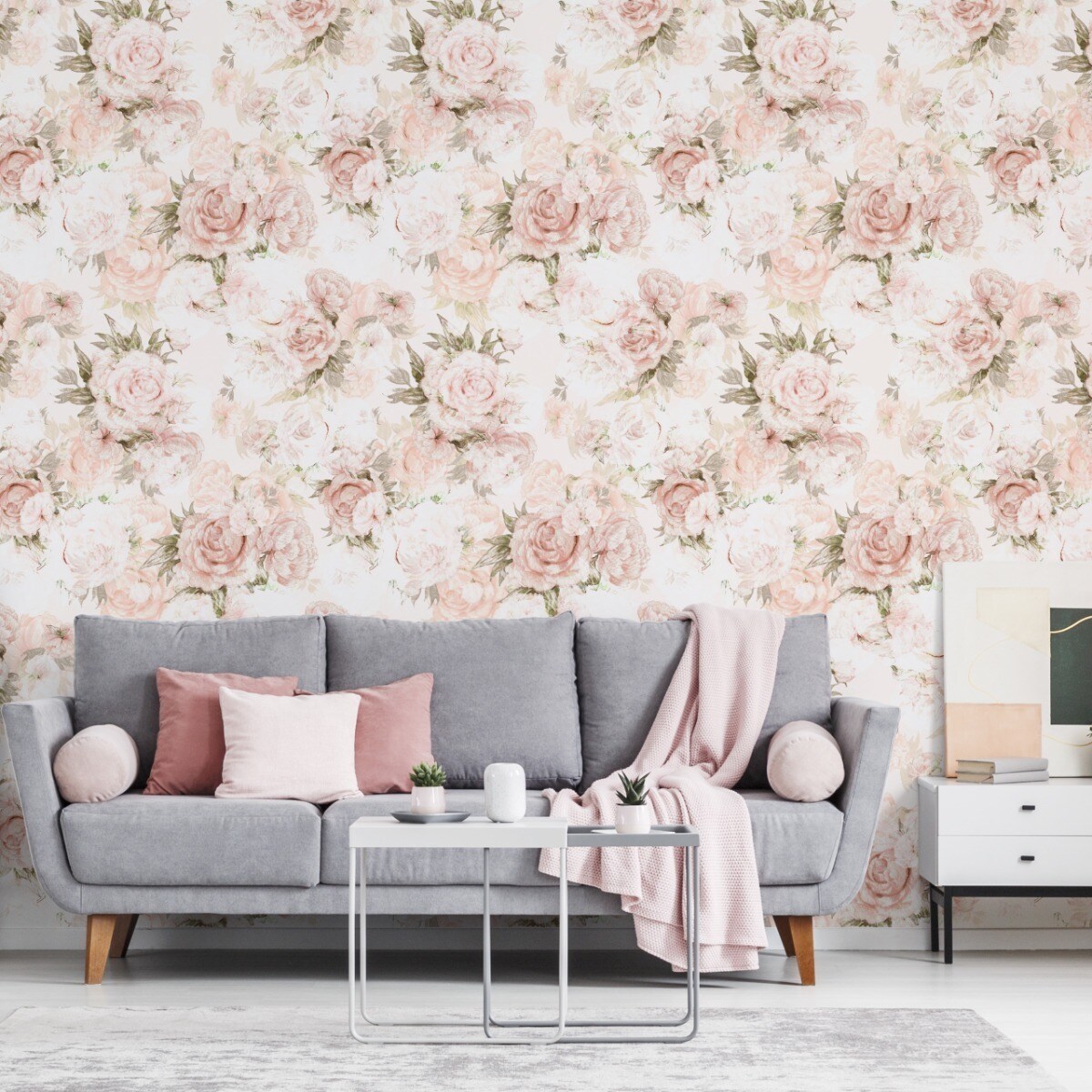 Tapeta Do Sypialni Pastelowe PIWONIE Kwiaty Liście